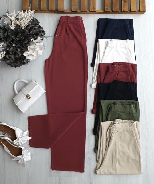 LUNDA PAÇALARI PÜSKÜLLÜ BELİ ARKADAN LASTİKLİ KETEN BOL PANTOLON 6067-04-BORDO - 1