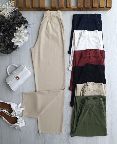 LUNDA PAÇALARI PÜSKÜLLÜ BELİ ARKADAN LASTİKLİ KETEN BOL PANTOLON A9-1-6067-34-BEJ - 1