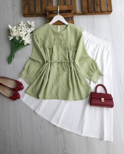 LUNGEH DANTEL BÜYÜK YAKA SALAŞ GÖMLEK B7-4-5700-07-YEŞİL - 1