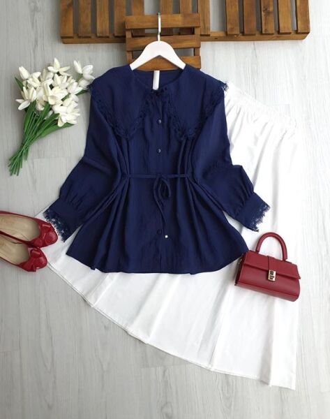 LUNGEH DANTEL BÜYÜK YAKA SALAŞ GÖMLEK B7-4-5700-12-LACİVERT - 1