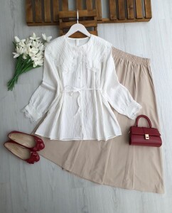 LUNGEH DANTEL BÜYÜK YAKA SALAŞ GÖMLEK B7-4-5700-20-BEYAZ - 1