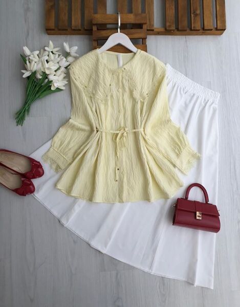 LUNGEH DANTEL BÜYÜK YAKA SALAŞ GÖMLEK B7-4-5700-23-SARI - 1