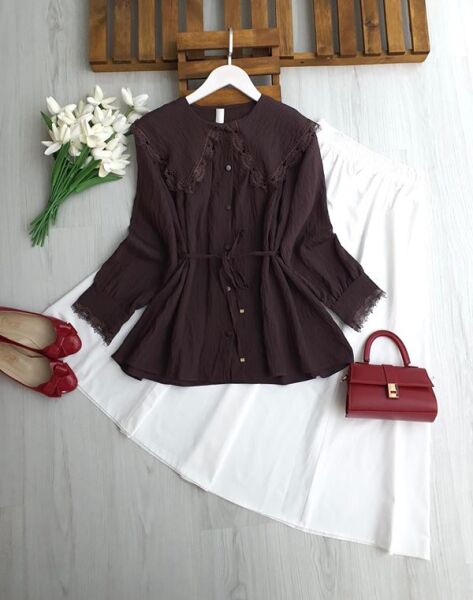 LUNGEH DANTEL BÜYÜK YAKA SALAŞ GÖMLEK B7-4-5700-37-KAHVE - 1