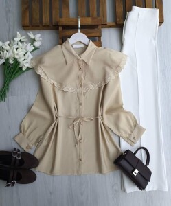 LUNSA DANTELLİ PELERİN YAKA SALAŞ GÖMLEK TUNİK B3-1-5701-34-BEJ - 1