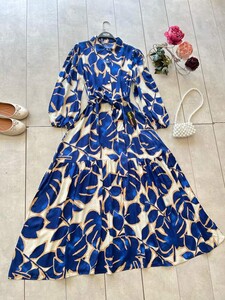 LUOY YARIM DÜĞMELİ YAKALI PAMUK VİSKON ELBİSE B10-5-2312-88-PARLAMENT MAVİ - 