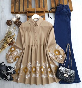 LUS NAKIŞLI SALAŞ KETEN TUNİK B8-3-23354-25-VİZON - 