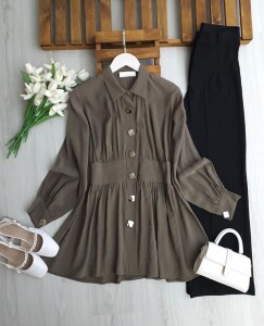 LUYBE BELİ DİKİŞLİ BÜYÜK DÜĞMELİ TUNİK 5696-09-HAKİ - 1