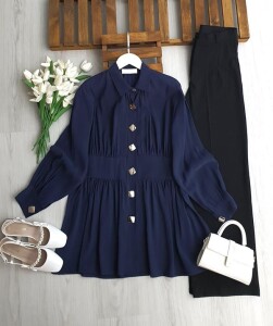 LUYBE BELİ DİKİŞLİ BÜYÜK DÜĞMELİ TUNİK 5696-12-LACİVERT - 1