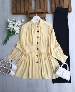 LUYBE BELİ DİKİŞLİ BÜYÜK DÜĞMELİ TUNİK 5696-23-SARI - 1