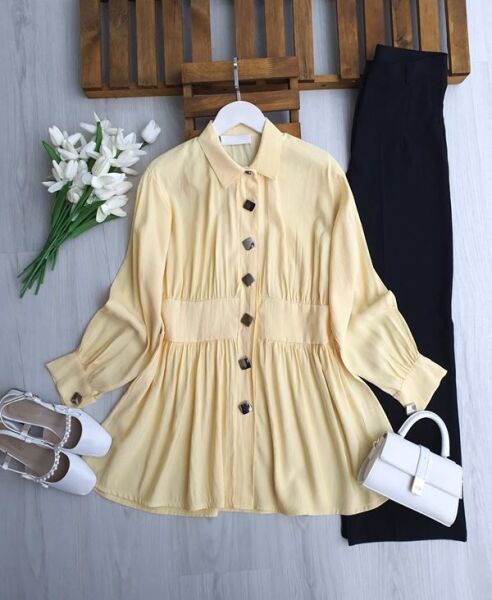 LUYBE BELİ DİKİŞLİ BÜYÜK DÜĞMELİ TUNİK 5696-23-SARI - 1