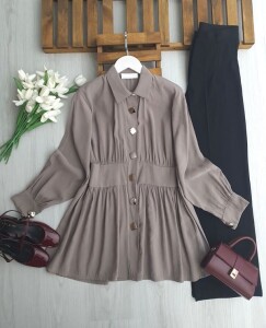 LUYBE BELİ DİKİŞLİ BÜYÜK DÜĞMELİ TUNİK 5696-25-VİZON - 1