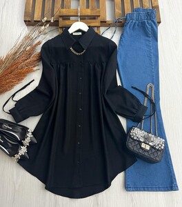 LUYS KOL BAĞLAMALI KOLYELİ SALAŞ TUNİK C6-5313-01-SİYAH - 