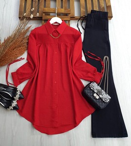 LUYS KOL BAĞLAMALI KOLYELİ SALAŞ TUNİK C6-5313-03-KIRMIZI - 