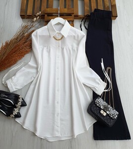 LUYS KOL BAĞLAMALI KOLYELİ SALAŞ TUNİK C6-5313-20-BEYAZ - 