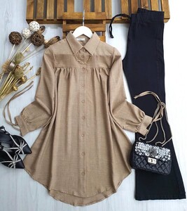 LUYS KOL BAĞLAMALI KOLYELİ SALAŞ TUNİK C6-5313-34-BEJ - 