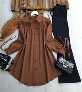 LUYS KOL BAĞLAMALI KOLYELİ SALAŞ TUNİK C6-5313-37-KAHVE - 