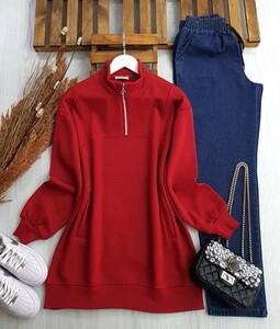 MAGVE FLETO CEPLİ ÜÇ İPLİK SWEAT -5389-03-KIRMIZI - 