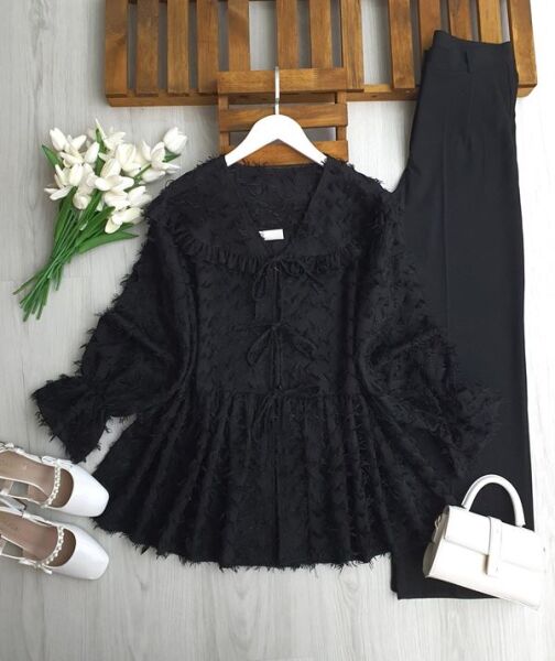 MATZEL ÖNÜ BAĞCIKLI PÜSKÜLLÜ KISA CEKET A6-6-3228-01-SİYAH - 1