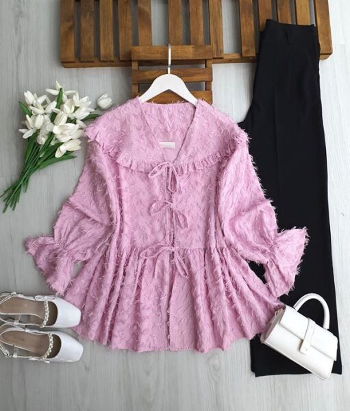 MATZEL ÖNÜ BAĞCIKLI PÜSKÜLLÜ KISA CEKET 3228-05-PUDRA - 1