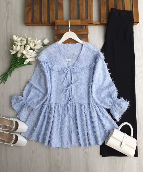 MATZEL ÖNÜ BAĞCIKLI PÜSKÜLLÜ KISA CEKET 3228-10-MAVİ - 1