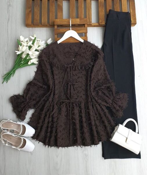 MATZEL ÖNÜ BAĞCIKLI PÜSKÜLLÜ KISA CEKET A6-6-3228-37-KAHVE - 1