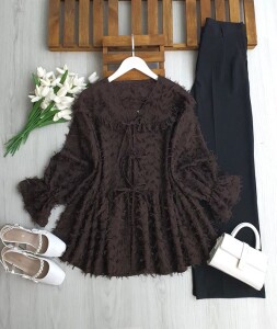 MATZEL ÖNÜ BAĞCIKLI PÜSKÜLLÜ KISA CEKET 3228-37-KAHVE - 1