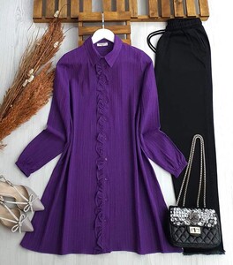 MELDA FIRFIRLI DÜĞMELİ SALAŞ TUNİK B9-3-5426-02-MOR - 