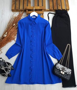 MELDA FIRFIRLI DÜĞMELİ SALAŞ TUNİK B9-3-5426-14-SAKS - 