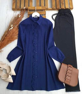 MELDA FIRFIRLI DÜĞMELİ SALAŞ TUNİK B9-3-5426-12-LACİVERT - 