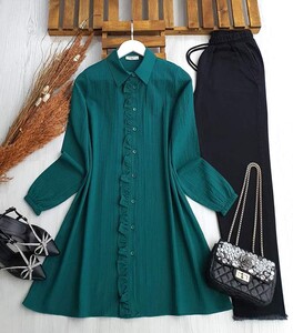 MELDA FIRFIRLI DÜĞMELİ SALAŞ TUNİK B9-3-5426-27-ZÜMRÜT - 