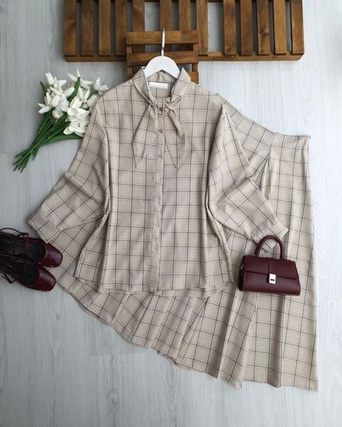 MELY YAKA DETAYLI ETEĞİ KUP DİKİŞLİ TAKIM 1733-34-BEJ - 1