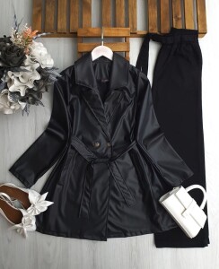 MENL ÇİFT DÜĞME KEMERLİ DERİ KAP 3214-01-SİYAH - 