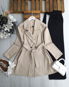 MENL ÇİFT DÜĞME KEMERLİ DERİ KAP 3214-34-BEJ - 