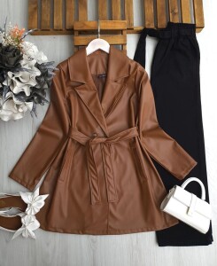 MENL ÇİFT DÜĞME KEMERLİ DERİ KAP 3214-37-KAHVE - 