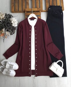 MERV KUŞGÖZÜ FERMUARLI KAP SIFIR KOL İÇ TUNİK TAKIM A6-1-3215-04-BORDO - 