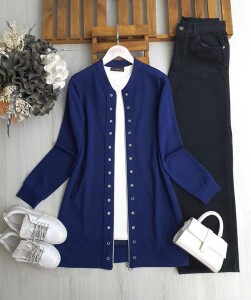 MERV KUŞGÖZÜ FERMUARLI KAP SIFIR KOL İÇ TUNİK TAKIM A6-1-3215-12-LACİVERT - 