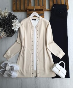 MERV KUŞGÖZÜ FERMUARLI KAP SIFIR KOL İÇ TUNİK TAKIM A6-1-3215-34-BEJ - 