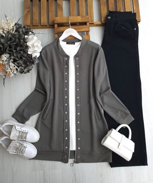 MERV KUŞGÖZÜ FERMUARLI KAP SIFIR KOL İÇ TUNİK TAKIM A6-1-3215-58-FÜME - 1