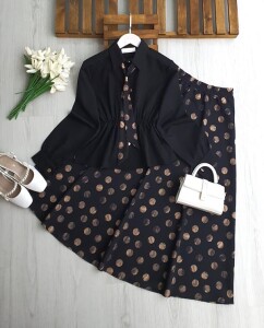 MESVA BELİ LASTİKLİ FULARLI ETEKLİ İKİLİ TAKIM 1749-01-SİYAH - 1