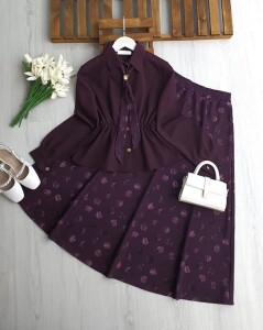 MESVA BELİ LASTİKLİ FULARLI ETEKLİ İKİLİ TAKIM 1749-18-MÜRDÜM - 1