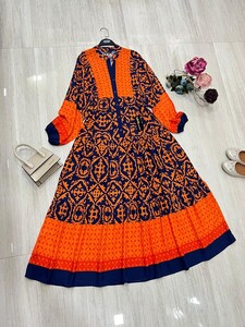 MEZGA DESENLİ YARIM DÜĞMELİ HAKİM YAKA SALAŞ ELBİSE B11-1-2278-15-ORANJ - 