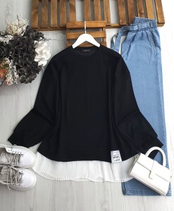 MİLSA ETEK UCU PİLİSELİ SALAŞ TUNİK B3-6-5616-01-SİYAH - 1