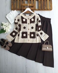 MOFD AJURLU NAKIŞLI DOKUMA ÖRGÜ HIRKA 8201-34-BEJ - 1