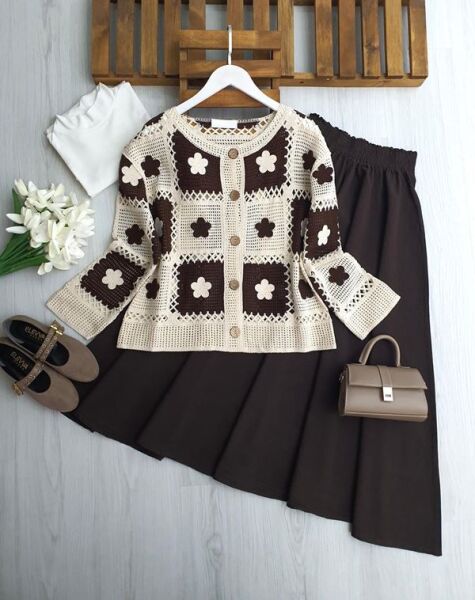 MOFD AJURLU NAKIŞLI DOKUMA ÖRGÜ HIRKA 8201-34-BEJ - 1