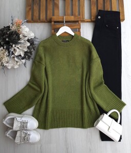 MOLGU RİBANALI SALAŞ KAZAK 8191-07-YEŞİL - 1