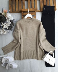 MOLGU RİBANALI SALAŞ KAZAK 8191-25-VİZON - 1