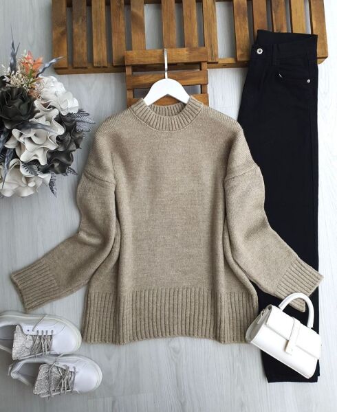 MOLGU RİBANALI SALAŞ KAZAK 8191-25-VİZON - 1