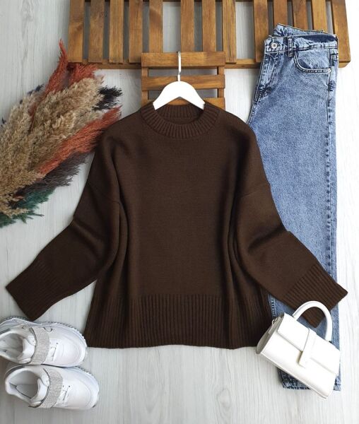 MOLGU RİBANALI SALAŞ KAZAK B10-3-8191-37-KAHVE - 1