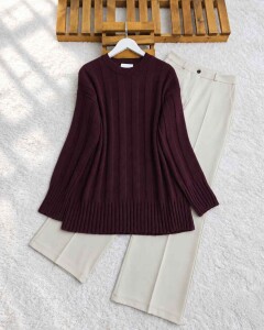 MOSJE DİLİM DESENLİ KAZAK A7-2-60029-04-BORDO 