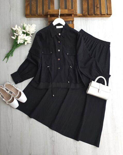 MOVES CEP KAPAKLI BELİ İPLİ ETEKLİ TAKIM B2-2-1717-01-SİYAH - 1